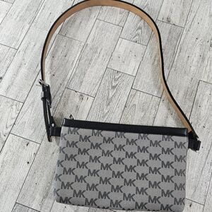 Michael Kors Women’s Black Gray Signature Logo Canvas Small  Belt Bag
